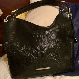 Brahmin Black Croc-Embossed Leather Hobo Bag